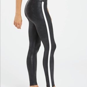 Spanx Faux Leather Side Stripe Leggings NWT Sz. L